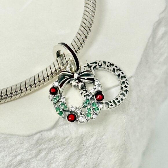 Pandora Holiday Wreath Double Dangle Charm Sterling silver - Picture 4 of 5